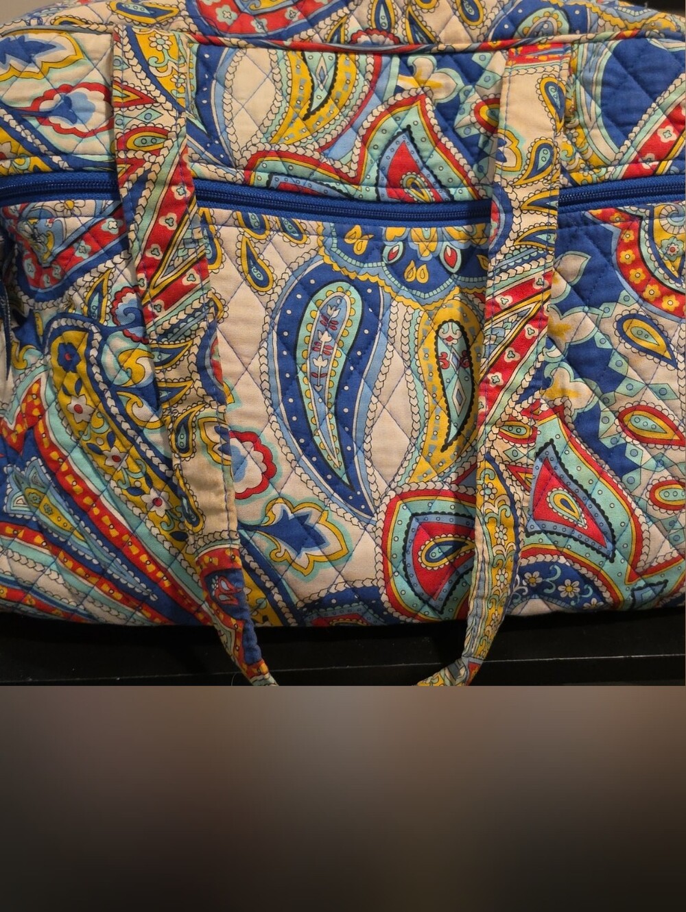 Vera Bradley Quilted Travel Baby Bag in Blue, Red, Yellow & Cream Paisley